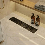 Load image into Gallery viewer, Matte Black Wave 304 Grade Shower Drain Channel 18x4 Inch with Cockroach Trap – by Specule