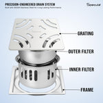 Load image into Gallery viewer, Emerald Square 304-Grade Floor Drain with Collar, Hole & Cockroach Trap (5 x 5 Inches) - by Specule