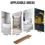 Load image into Gallery viewer, Close-up of rose gold wave pattern design on 12x4 inch linear shower drain cover plate