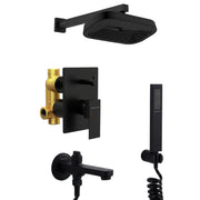 High-flow brass shower diverter set for bathroom in matte black finish
