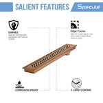 Load image into Gallery viewer, Side profile view showing 304 stainless steel construction and depth of rose gold linear drain channel