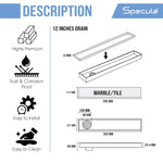 Load image into Gallery viewer, Tile Insert Shower Drain Channel (12 x 5 Inches) with Cockroach Trap (304 Grade) - by Specule