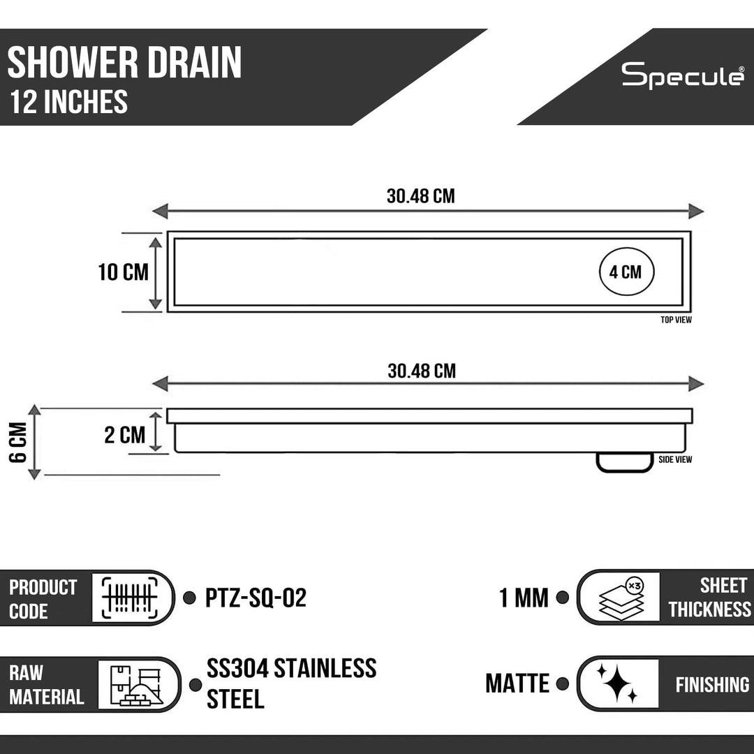 Gold Wave 304 Grade Shower Drain Channel 18x4 Inch with Cockroach Trap – by Specule
