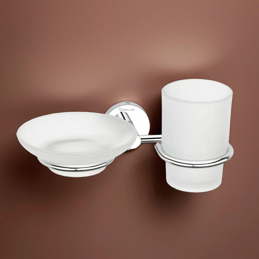 Aqua Stainless Steel Soap Dish With Tumbler Holder (Chrome) – by Specule