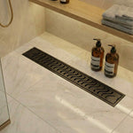 Load image into Gallery viewer, Matte Black Wave 304 Grade Shower Drain Channel 24x4 Inch with Cockroach Trap – by Specule