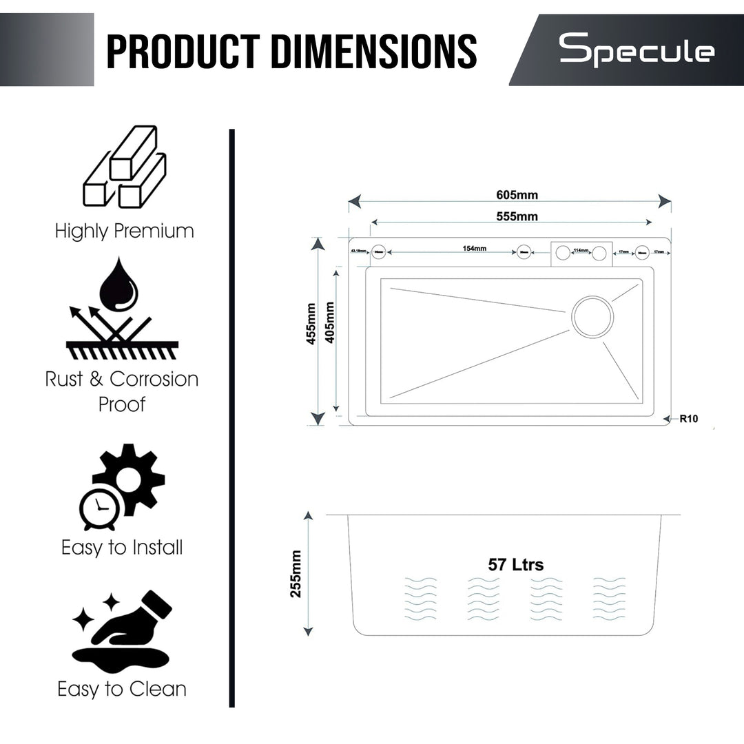 Handmade Waterfall Kitchen Sink With Pull-down Faucet Set (24 x 18 x 10 Inches) - by Specule