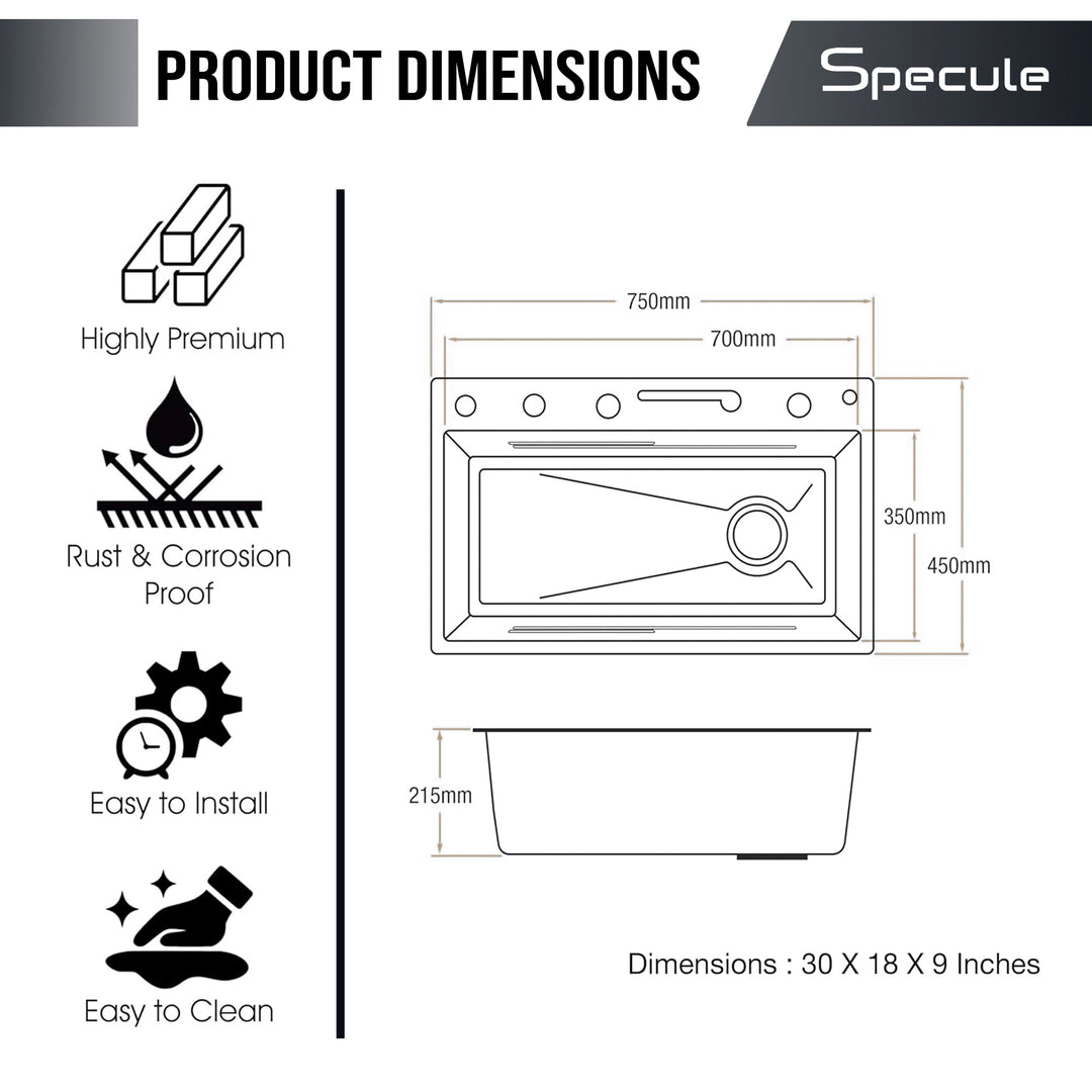 Handmade Silver Piano Smart Kitchen Sink With Pull-down Faucet Set (30 x 18 x 10 Inches) - by Specule