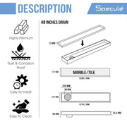 Tile Insert Shower Drain Channel (48 x 5 Inches) with Cockroach Trap (304 Grade) - by Specule