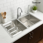 Handmade Double Bowl Kitchen Sink With Tap Hole (37 x 18 x 10 Inches) - by Specule