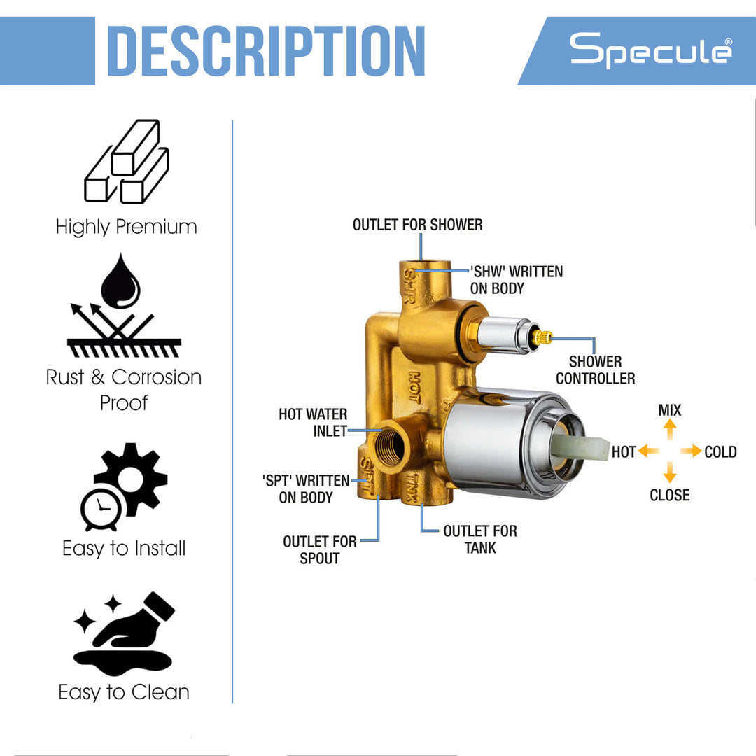 Cubix Concealed Body High Flow 3-inlet (5 Way) Diverter With Exposed Part Kit – by Specule