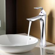 Twisted basin tap side profile view single lever mixer tall body