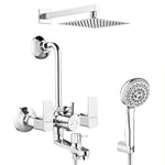 Load image into Gallery viewer, Cube Series 3-in-1 Brass Wall Mixer Set with 8&quot; Overhead Shower &amp; Mist Hand Shower (Chrome Finish)
