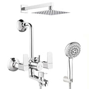 Cube Series 3-in-1 Brass Wall Mixer Set with 8