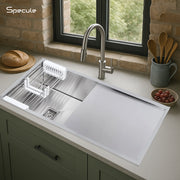 Handmade Double Bowl Kitchen Sink With Drain Board (45 x 20 x 10 Inches) - by Specule
