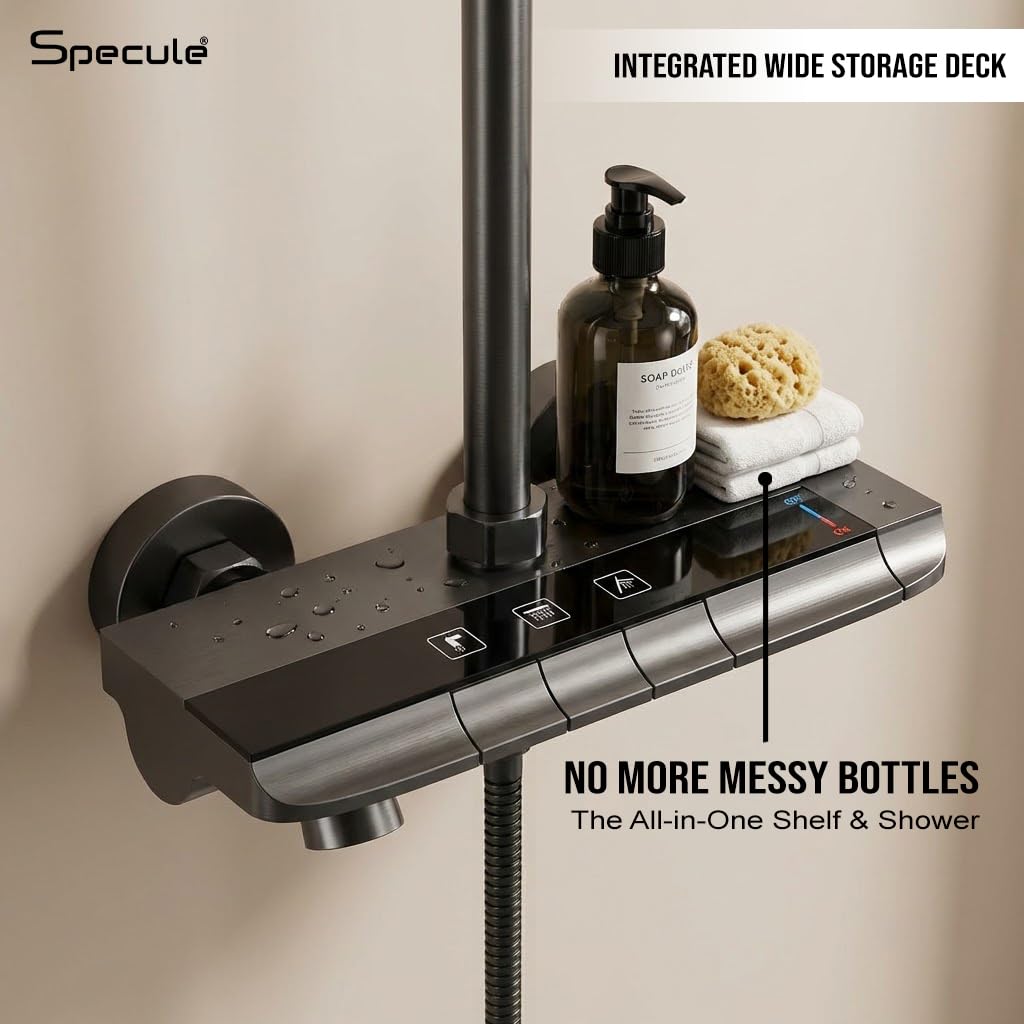 Specule Smart 3-in-1 Black Wall Mixer | 3-Way Control | Space-Saving Storage Design