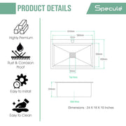 Handmade Single Bowl Kitchen Sink (24 x 18 x 10 Inches) - by Specule