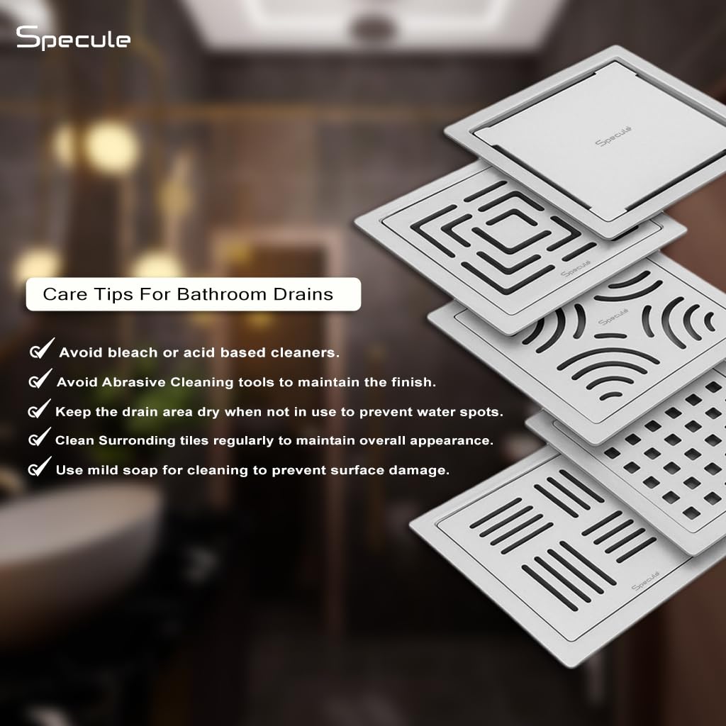 Cube Square 304-Grade Floor Drain with Collar, Hole & Cockroach Trap (5 x 5 Inches) - by Specule