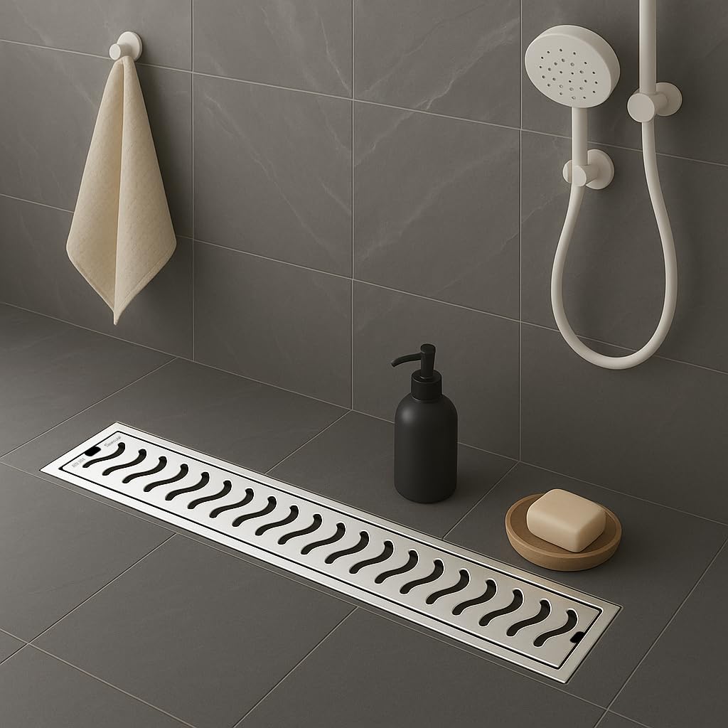 Wave Shower Drain Channel 12x4 Inch with Cockroach Trap (304 Grade Stainless Steel) – by Specule