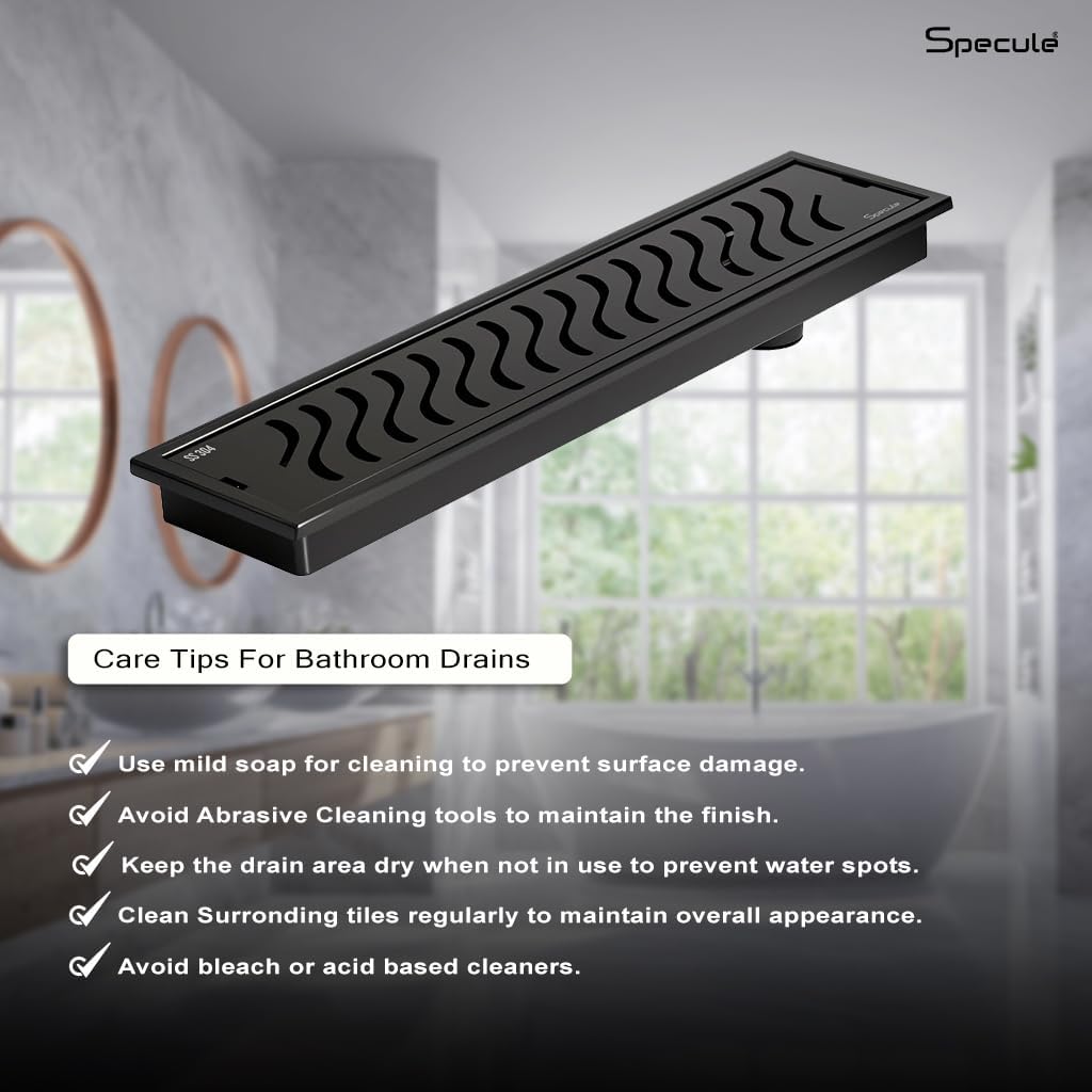 Matte Black Wave 304 Grade Shower Drain Channel 18x4 Inch with Cockroach Trap – by Specule