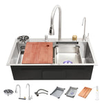 Load image into Gallery viewer, Handmade Waterfall Silver Kitchen Sink With Pull-down Faucet Set (30 x 18 x 10 Inches) - by Specule
