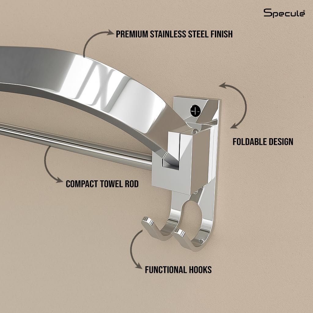 Rust-free stainless steel foldable towel rod with smooth brushed finish