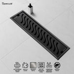 Load image into Gallery viewer, Matte Black Wave 304 Grade Shower Drain Channel 18x4 Inch with Cockroach Trap – by Specule
