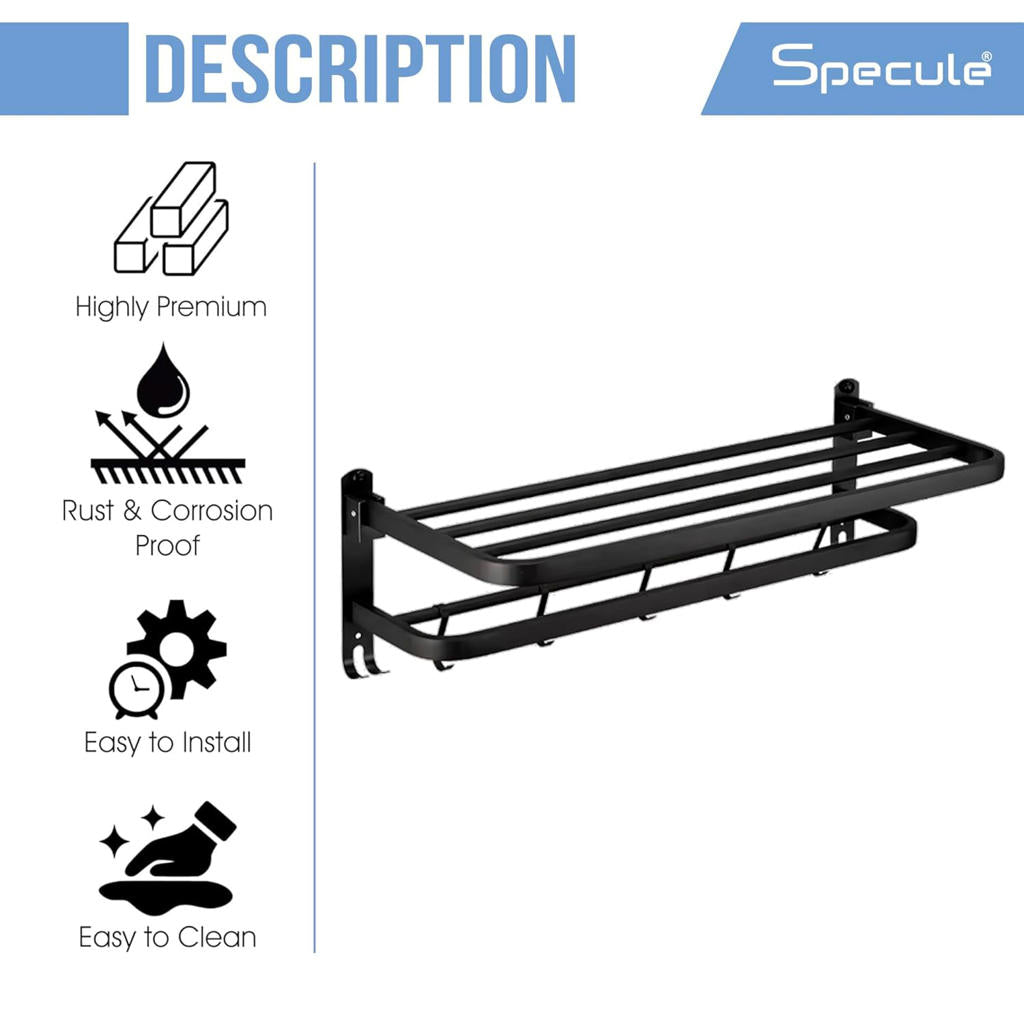 Square Black Foldable Stainless Steel Towel Rack (24 Inches) - by Specule