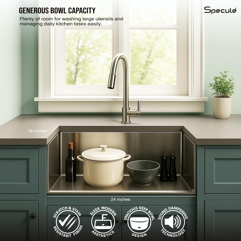 Handmade Single Bowl Kitchen Sink (24 x 18 x 10 Inches) - by Specule