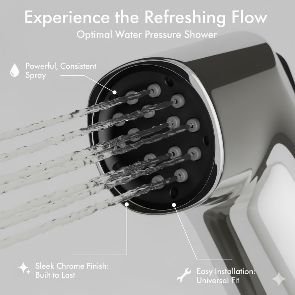 Self-Cleaning Health Faucet with 1M SS Hose & Wall Hook – BlockFree™ Anti-Clog Jet Spray, Chrome Finish