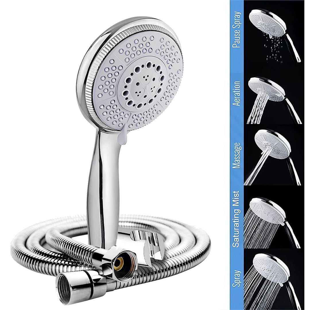 Zura Four flow ABS Hand Shower with 1.5 Meter 304-grade SS Hose & Hook