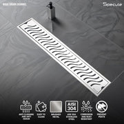 Wave Shower Drain Channel 12x4 Inch with Cockroach Trap (304 Grade Stainless Steel) – by Specule