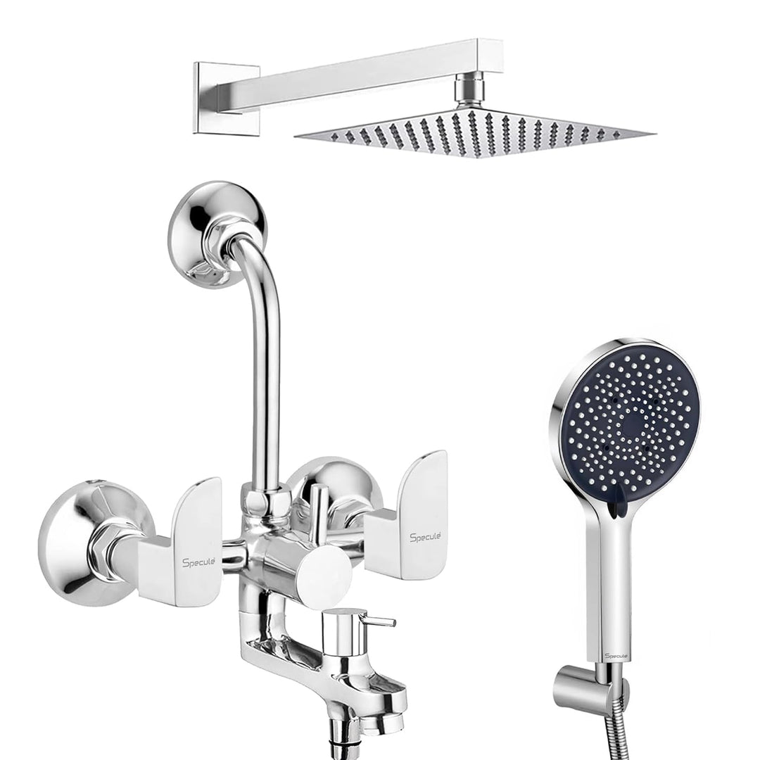 Alive Series Brass 3-in-1 Wall Mixer for Bathroom with 8 Inch Overhead Shower Set & Multi Flow Hand Shower
