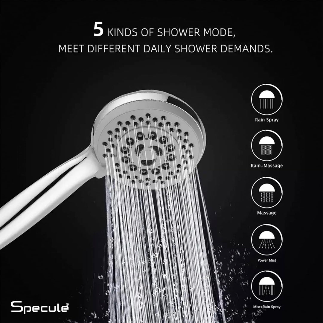 Cube Brass Diverter Set with Multi Flow Overhead Wall Mount Shower ,Bath Tub Spout and Handshower- by Specule