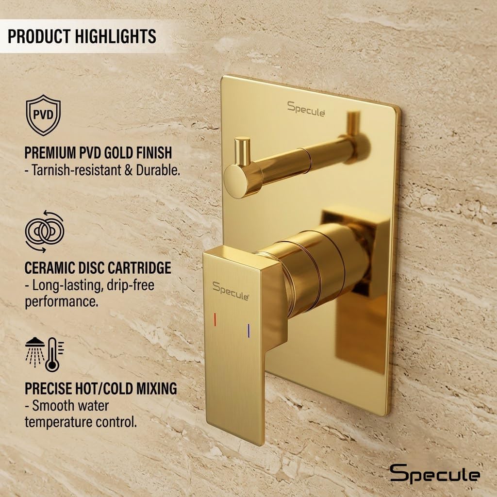 Gold High-Flow Shower Diverter Set for Bathroom | Premium Brass 3-Way Diverter