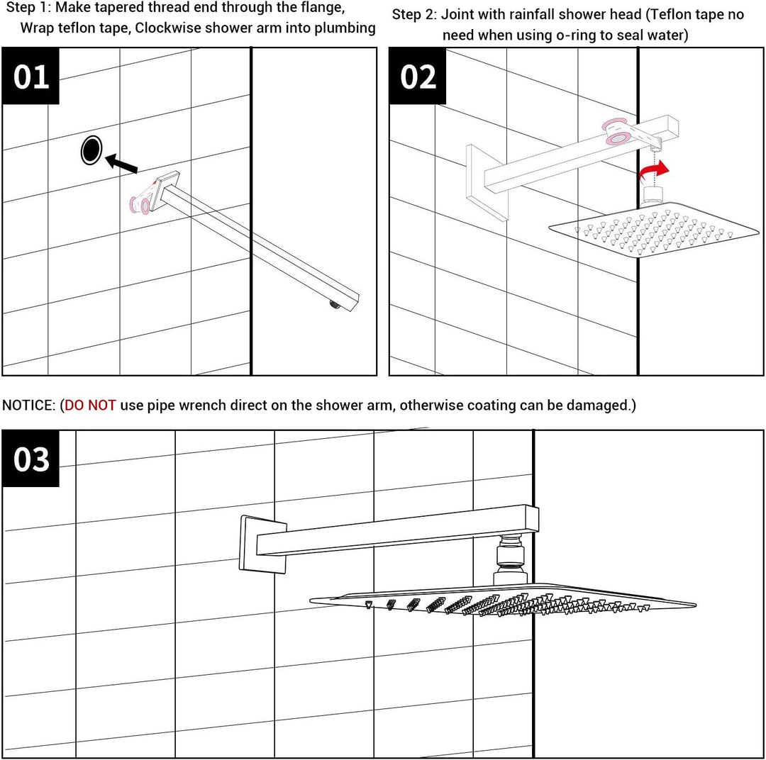 Stainless Steel Square Shower Arm (15 Inches) - by Specule