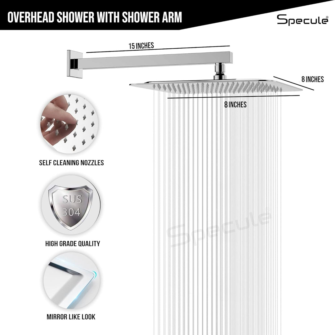 Alive Brass Diverter Set with Spout, 8" Overhead Wall Mount Shower & Hand Shower Chrome Finish - by Specule