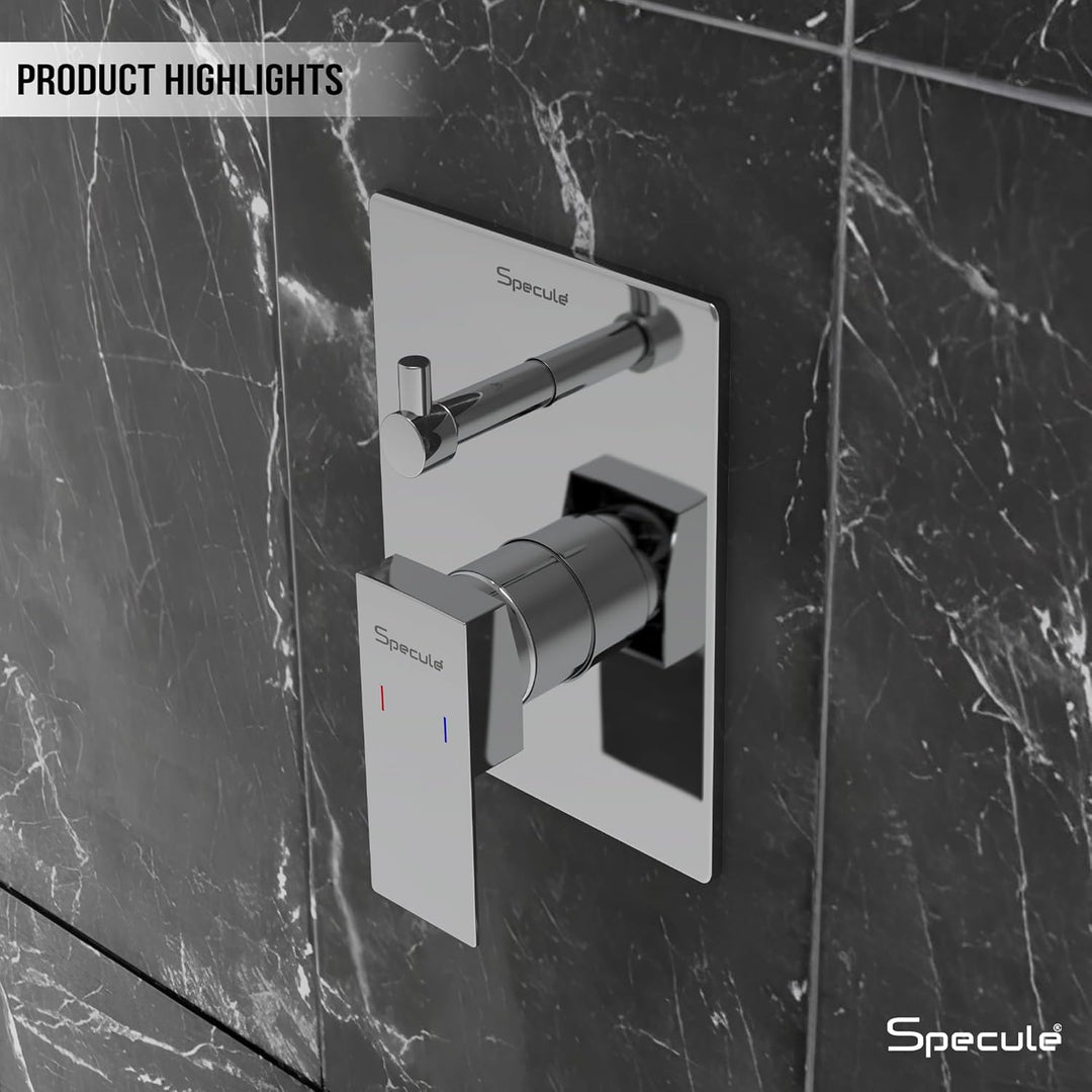 Cubix Brass Diverter Set with Spout, 8" Overhead Wall Mount Shower & Hand Shower Chrome Finish - by Specule