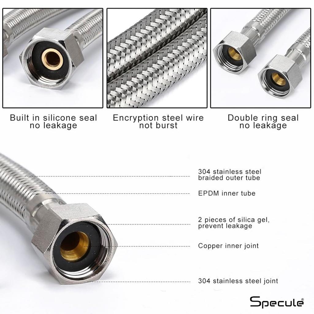 Connection Pipe For Geyser Stainless Steel (12 Inches) (Pack of 2) - by Specule