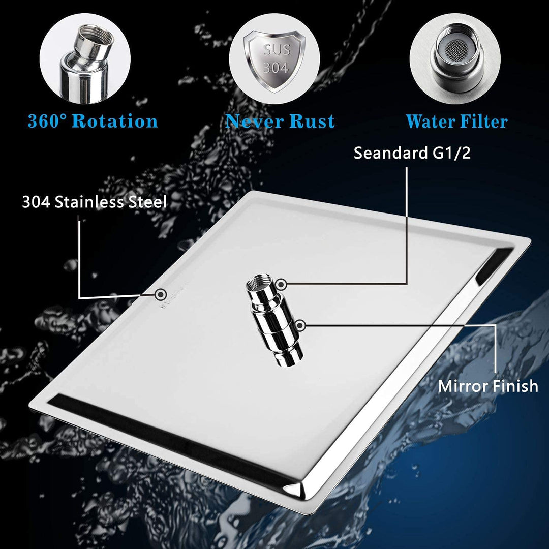 Cube Series 3-in-1 Brass Wall Mixer Set with 8" Overhead Shower & Mist Hand Shower (Chrome Finish)