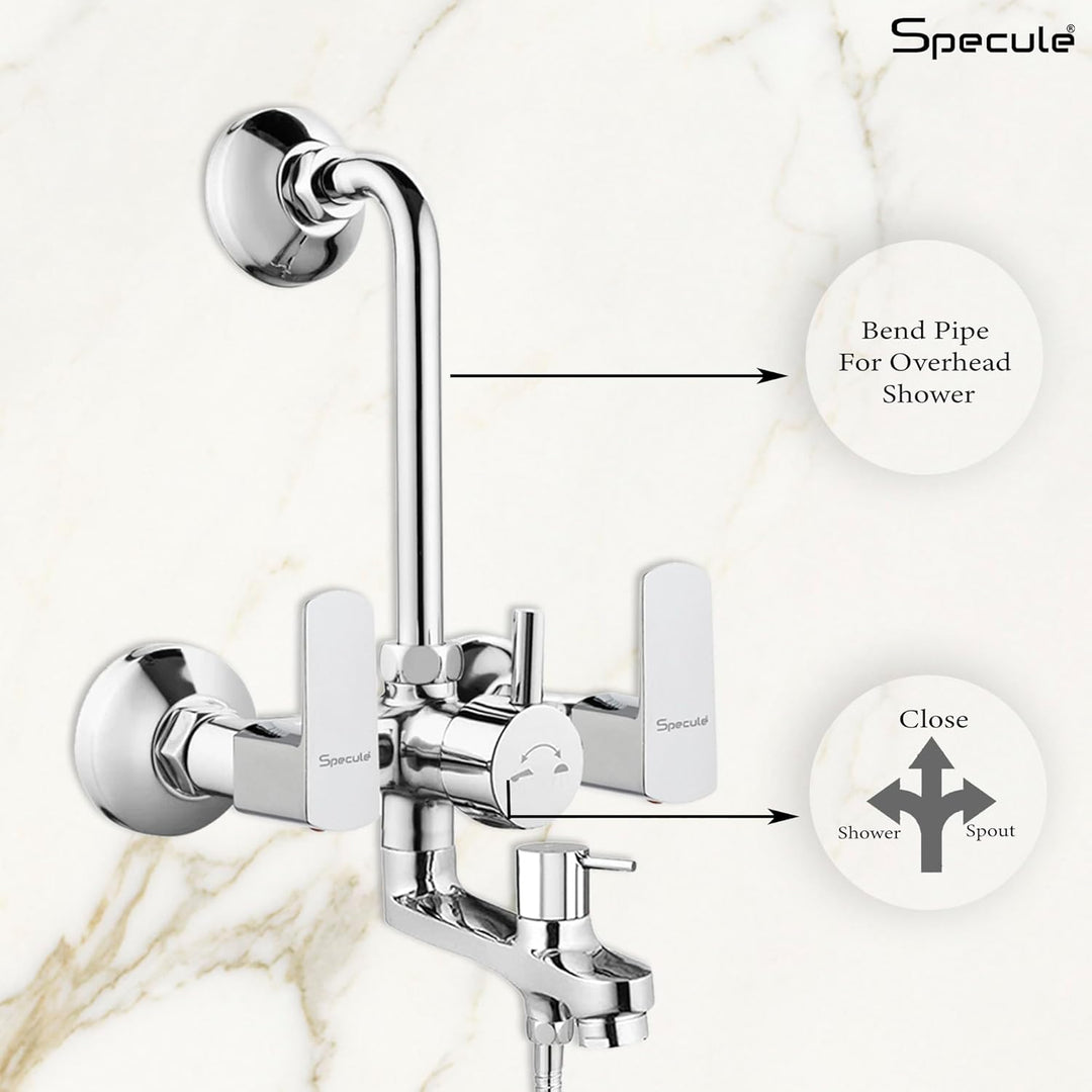 Cube Series 3-in-1 Brass Wall Mixer Set with 8" Overhead Shower & Mist Hand Shower (Chrome Finish)
