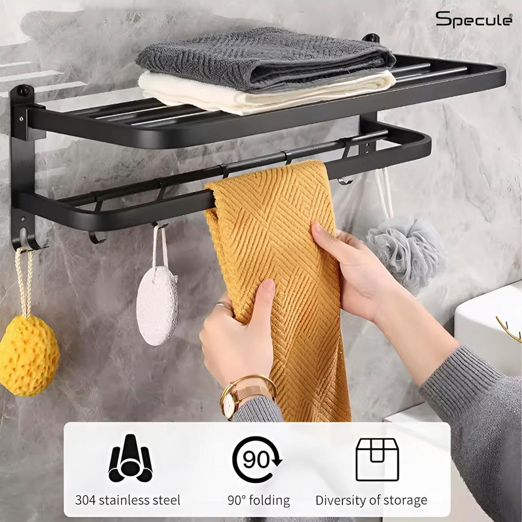 Square Black Foldable Stainless Steel Towel Rack (24 Inches) - by Specule