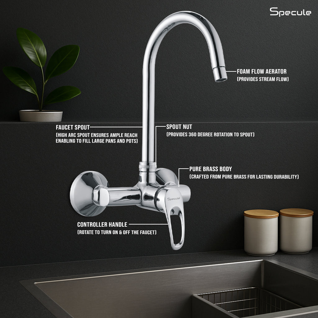 Opel Single Lever Wall Mount Kitchen Sink Mixer Tap with Swivel Spout (18 Inches) - by Specule