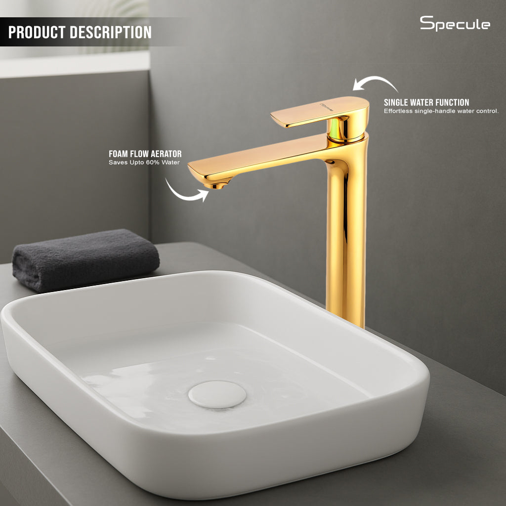 Nyra Tall Body Wash Basin 12 Inches Pillar Tap (Gold) – by Specule