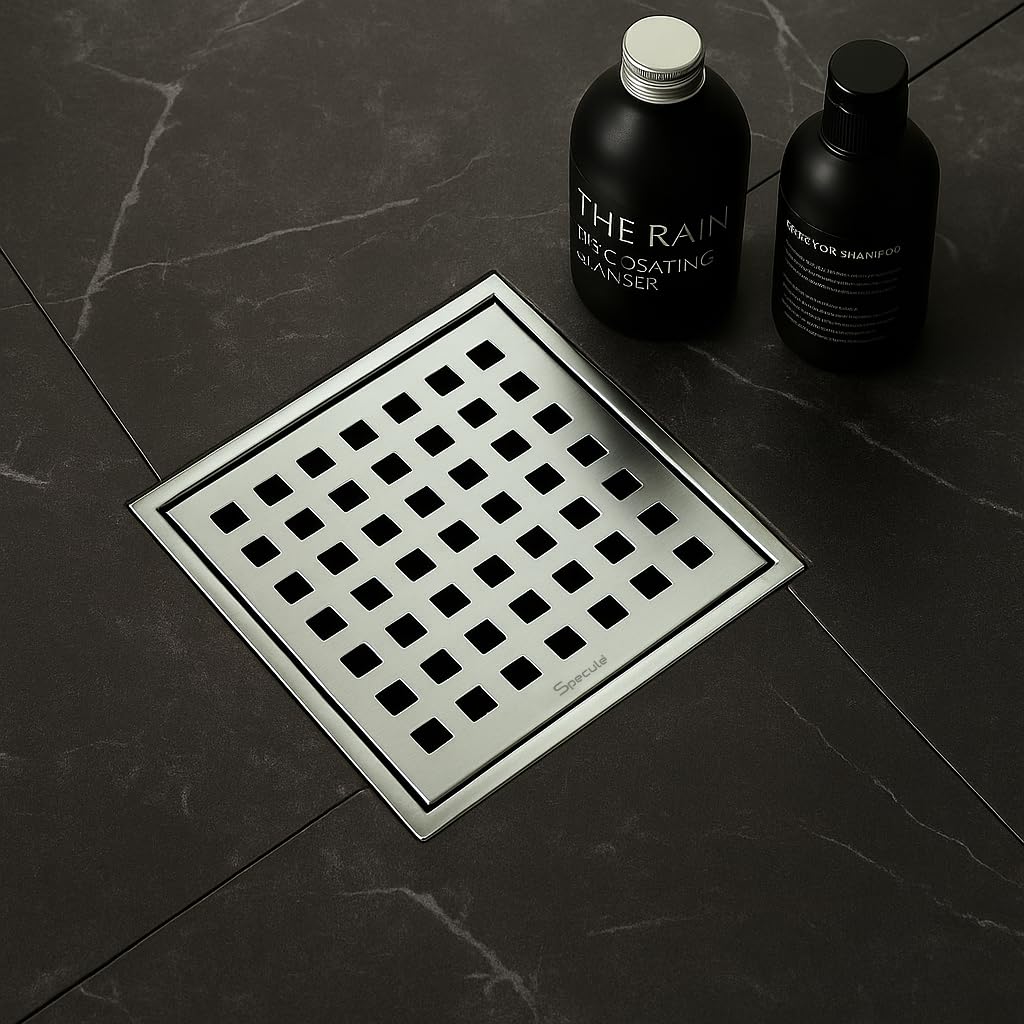 Specule Cube Square Floor Drain 5x5 Inches – SS 304 Flat Cut with Cockroach Trap by Specule