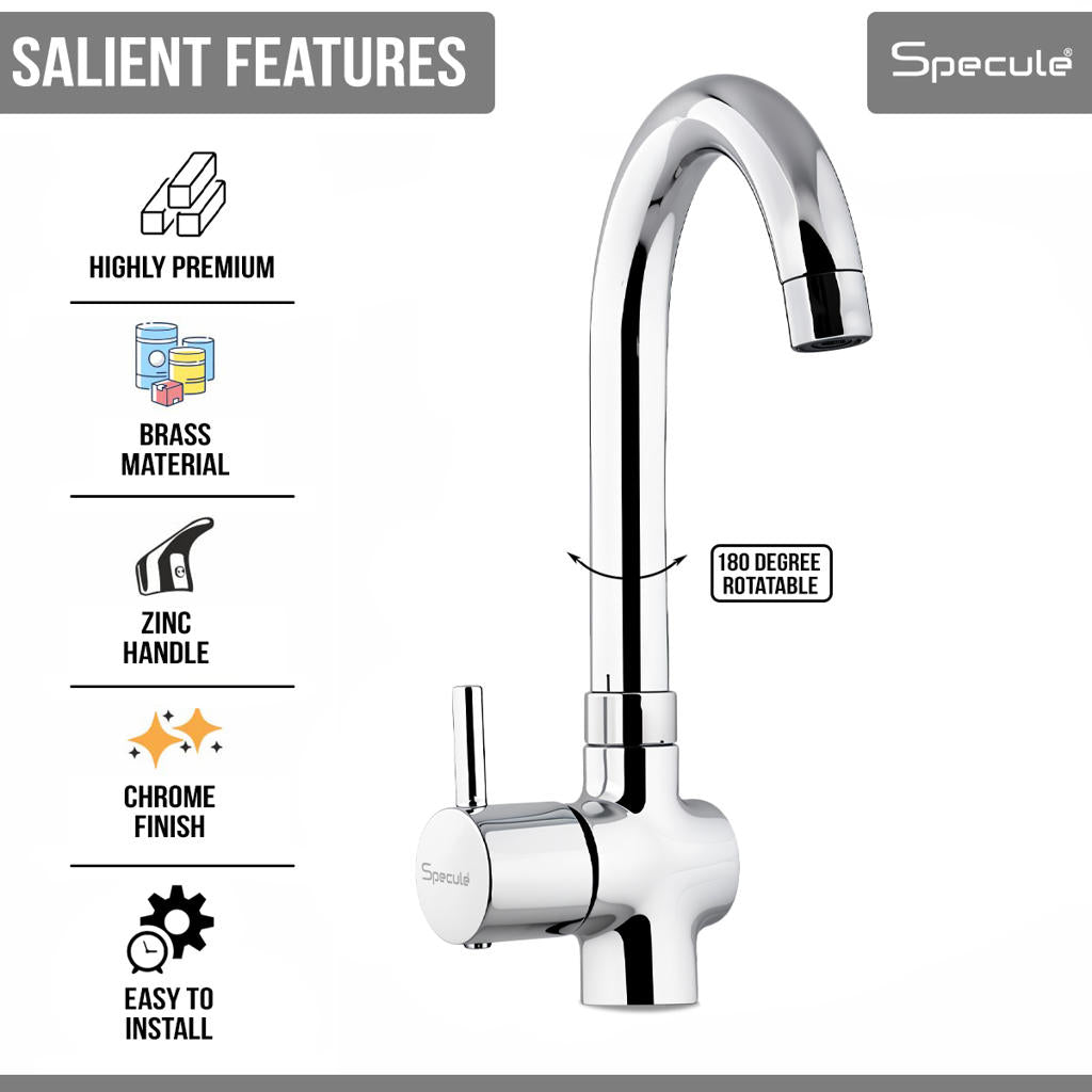 Flora 3/4 Inches Cartridge Swan Neck with Round Swivel Spout Brass (12 inches)- by Specule