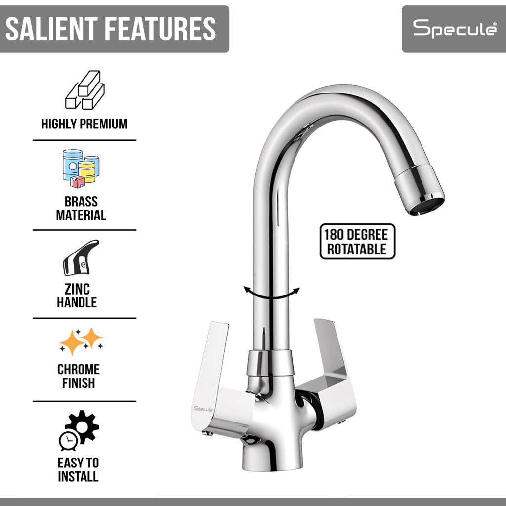 Nyra Center Hole Wash Basin Mixer Tap with Swivel Spout - by Specule