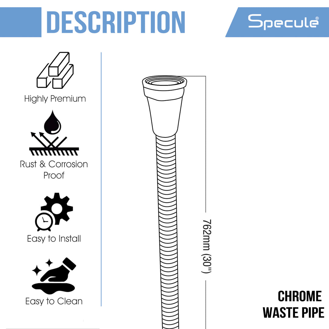 PVC Flexible Waste Pipe with Chrome Finish (30 Inches) - By Specule