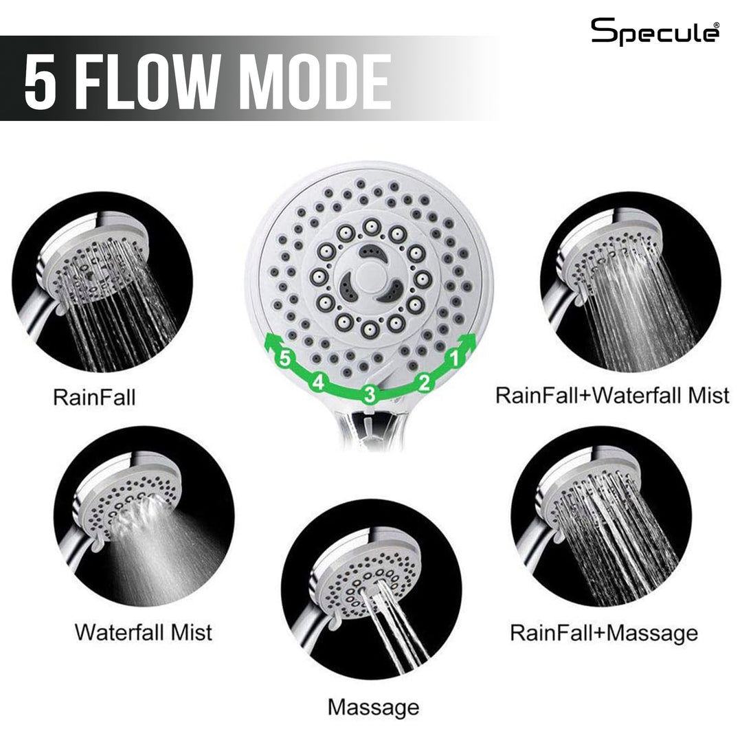 Kiya Five flow ABS Hand Shower with 1.5 Meter 304-grade SS Hose & Hook