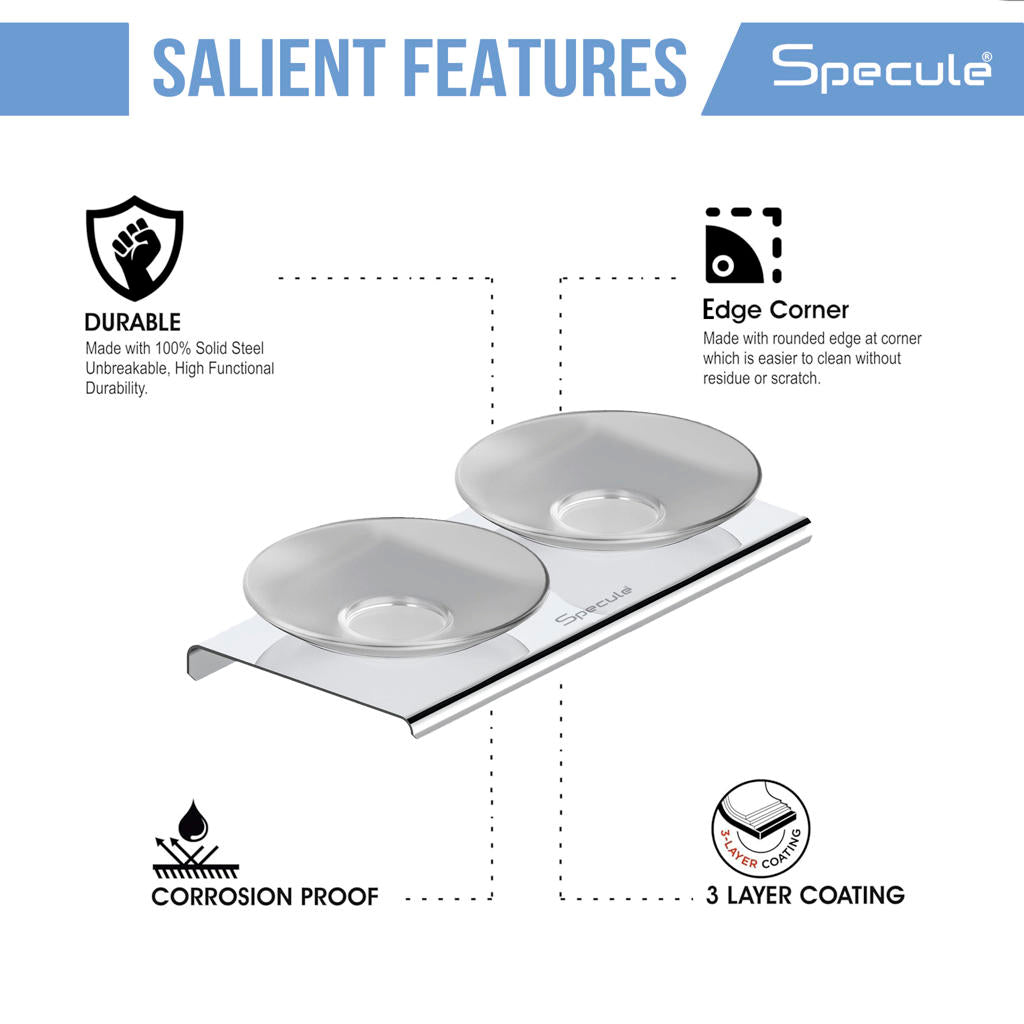 Stellar Stainless Steel and Frosted Glass Double Soap Dish (Chrome)