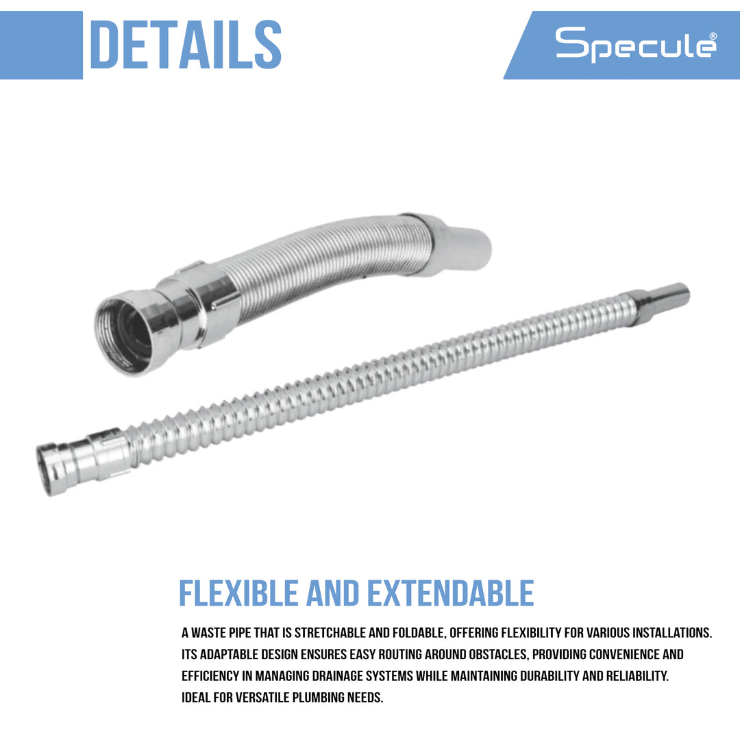 PVC Flexible Waste Pipe with Chrome Finish (30 Inches) - By Specule